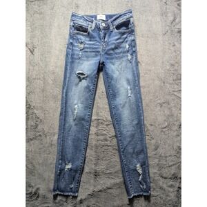 BKE Youth Skinny Jeans Adjustable Waist Youth Girl Sz 14 Medium Wash Distressed